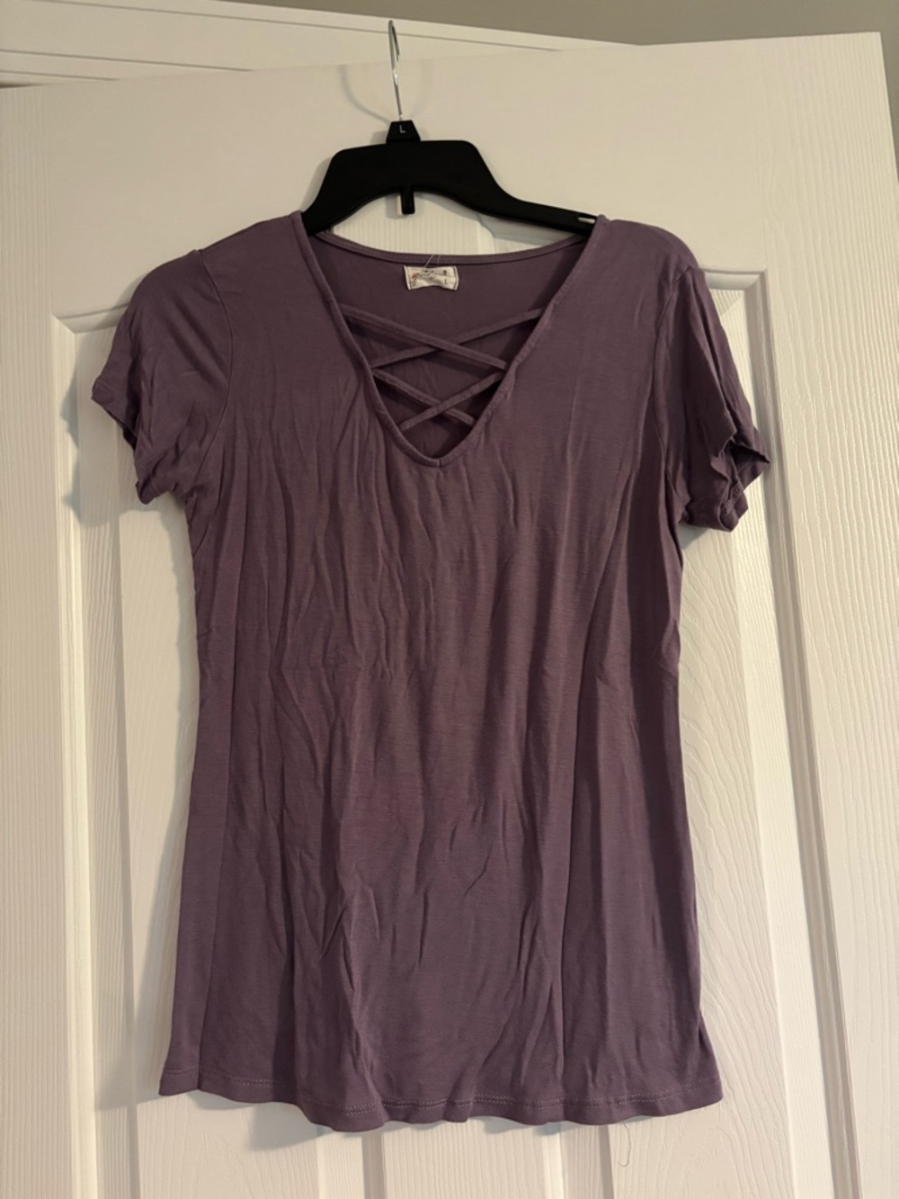 Women’s Lavender Crisscross V-Neck Tee